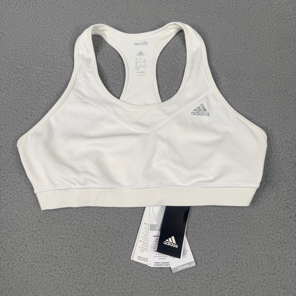 Adidas Techfit Sports Bra Womens XL White Climalite Compression Racerback NWT